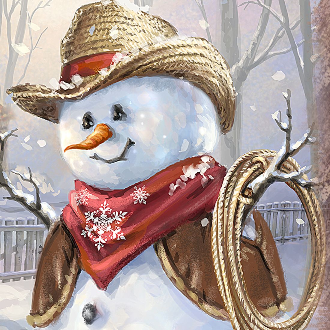 Cowboy Snowman Art Wooden Wall Art by D. Gelsinger - Christmas Santa Snowman Decor - 95604B-1541