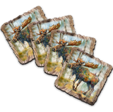 Moose Wooden Cork Coasters Gift Set of 4 by Nature Wonders Nature Wildlife Décor  - 95390C-S4
