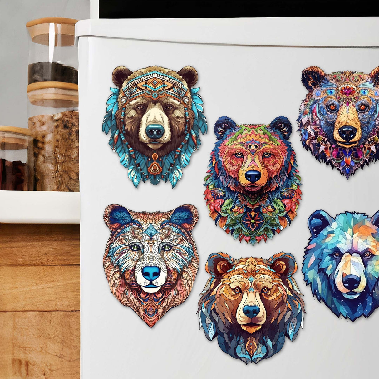 Mystical Bears Decorative Wooden Magnets Set of 6 by G. Debrekht - Wildlife Decor - 8090120G-S6