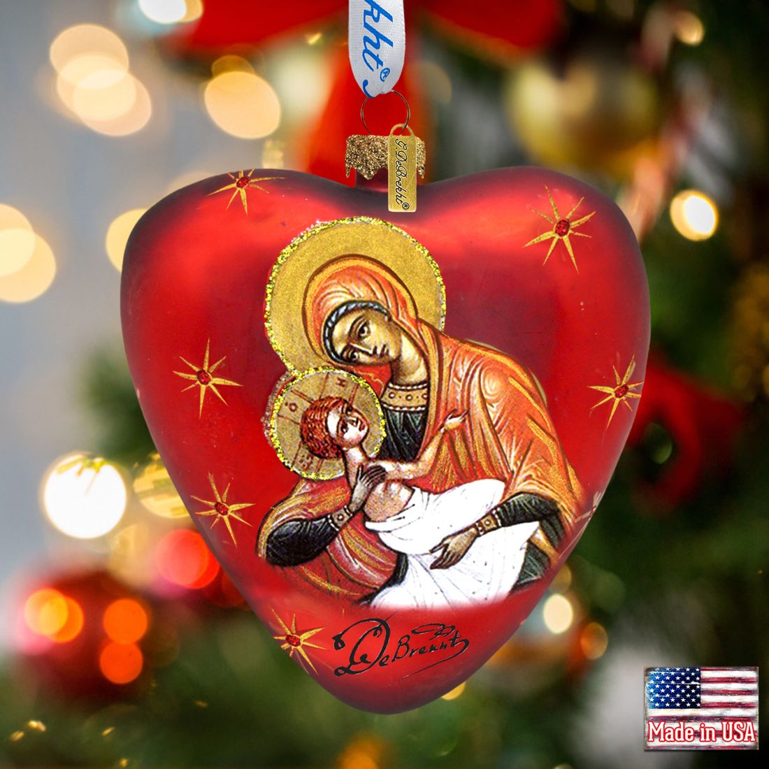 Mary and Jesus Heart Glass Ornament by G. DeBrekht - Nativity Holiday Decor - 73231