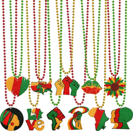 NOVWANG 21Pcs Black History Month Party Favors Beaded Necklaces Metallic Beads Necklaces for African American Black History Month Party Favors Decorations Supplies （11 Designs） - Lootquake