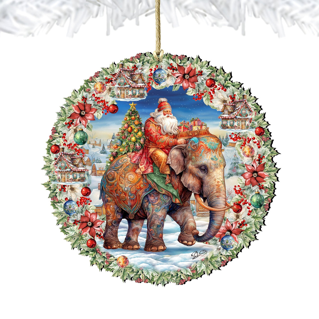 Adornos de madera con corona de Papá Noel y elefante de G. Debrekht: decoración navideña con Papá Noel y muñeco de nieve - 8611043