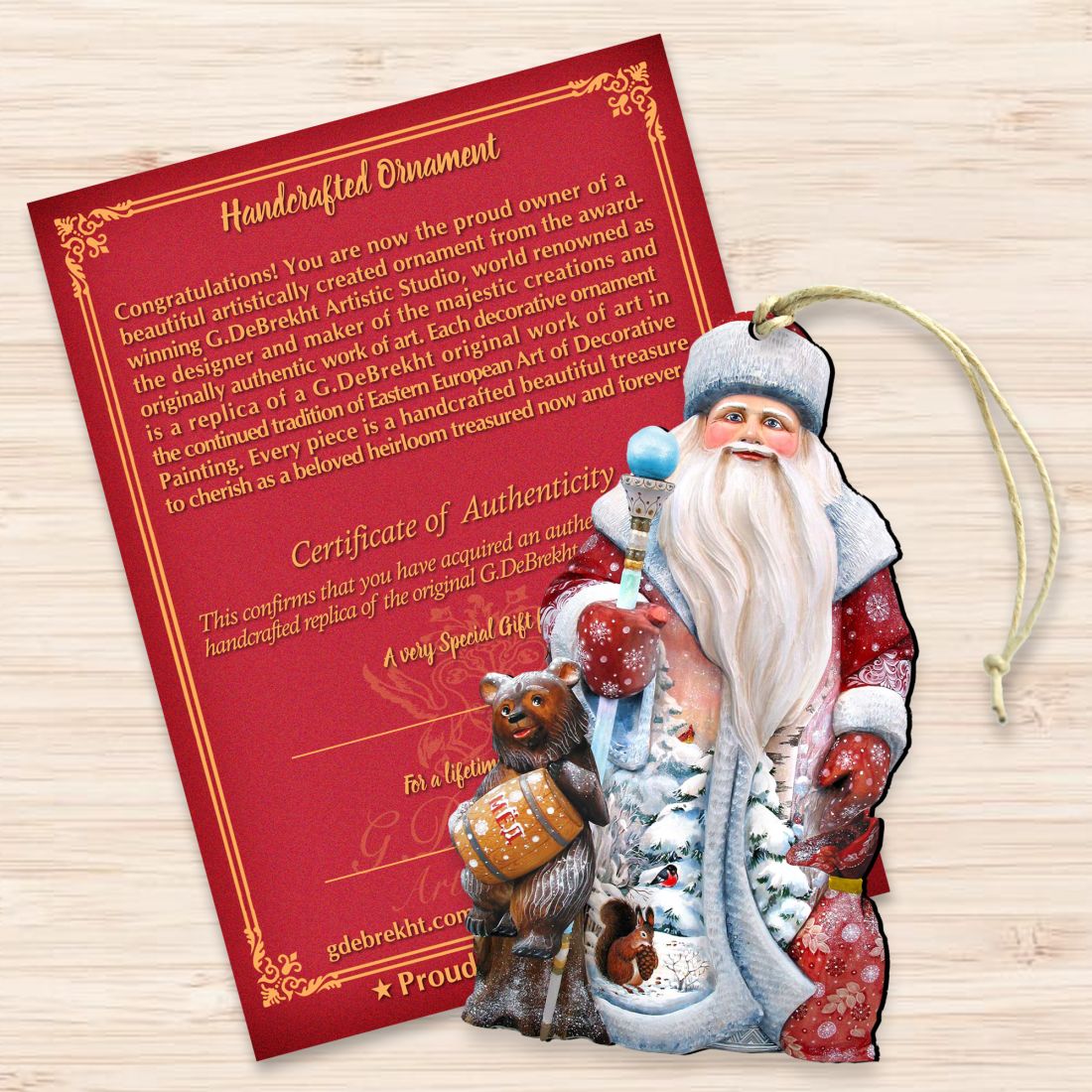 Adornos navideños de madera con forma de oso de miel de G. DeBrekht - Decoración navideña con Papá Noel y muñeco de nieve - 8128811