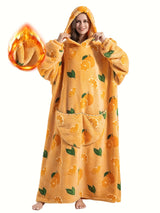 Sweat à capuche en flanelle imprimé citrouille grande taille - Doux, confortable, pelucheux, à capuche, vêtement d'hiver pour femme sur le thème d'Halloween