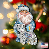 Adornos de madera de Papá Noel con forma de tigre blanco de G. DeBrekht - Decoración navideña de Papá Noel y muñeco de nieve - 8118091