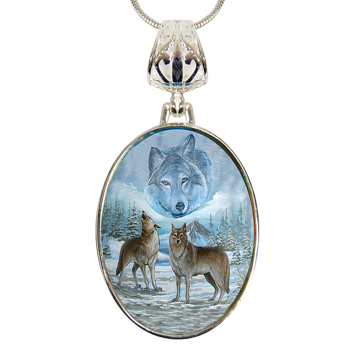 Collar con colgante de nácar bañado en plata de Sky Wolves Howling - 44035