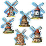 Windmills Decorative Wooden Clip-on Ornaments Set of 6 by G. Debrekht - Love Family Decor - 8090074C-S6