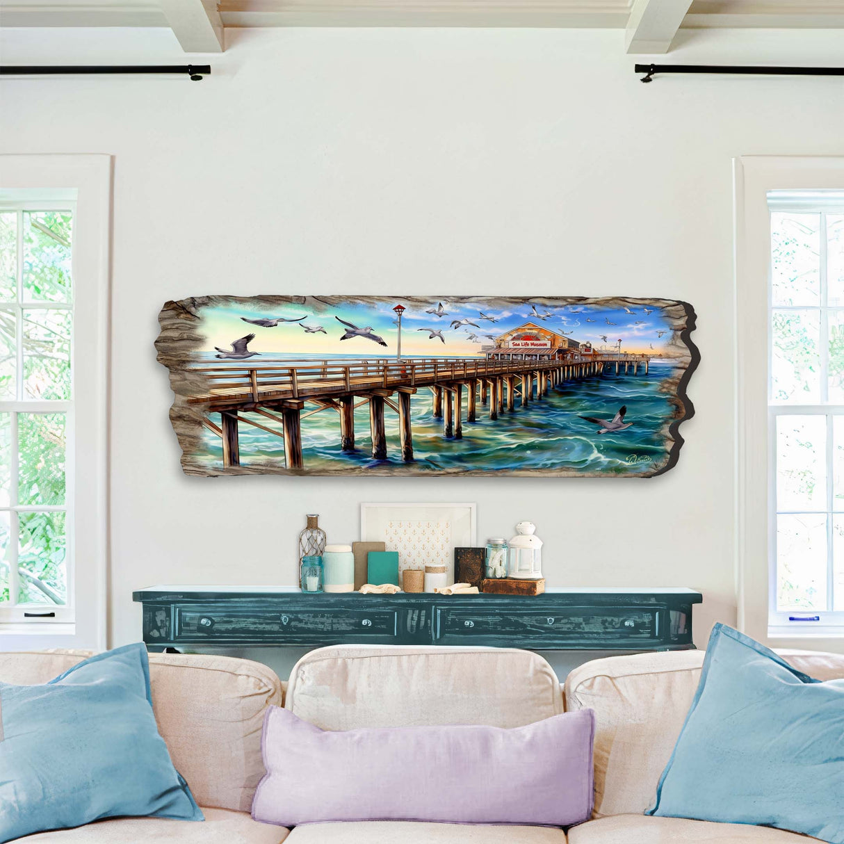 Arte mural de madera con panorama de muelle de G. DeBrekht Coastal Decor - 8491103W