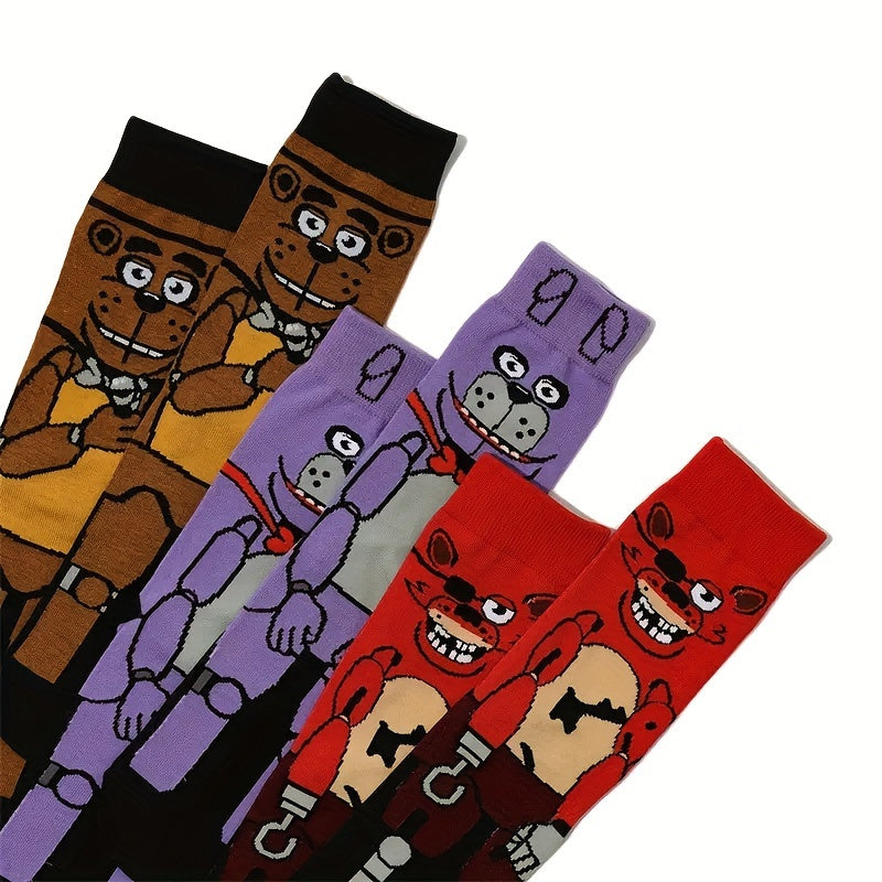 1/3 paire de chaussettes tendance pour homme, motifs animés, motifs accrocheurs pour toutes les saisons, chaussettes mi-mollet respirantes et confortables, style décontracté unisexe, résistantes et évacuant l'humidité.