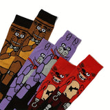 1/3 paire de chaussettes tendance pour homme, motifs animés, motifs accrocheurs pour toutes les saisons, chaussettes mi-mollet respirantes et confortables, style décontracté unisexe, résistantes et évacuant l'humidité.