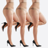 3 Pairs Plus Size Womens Sheer Tights 20D High Waist Control Top Pantyhose With Reinforced Toes - Lootquake