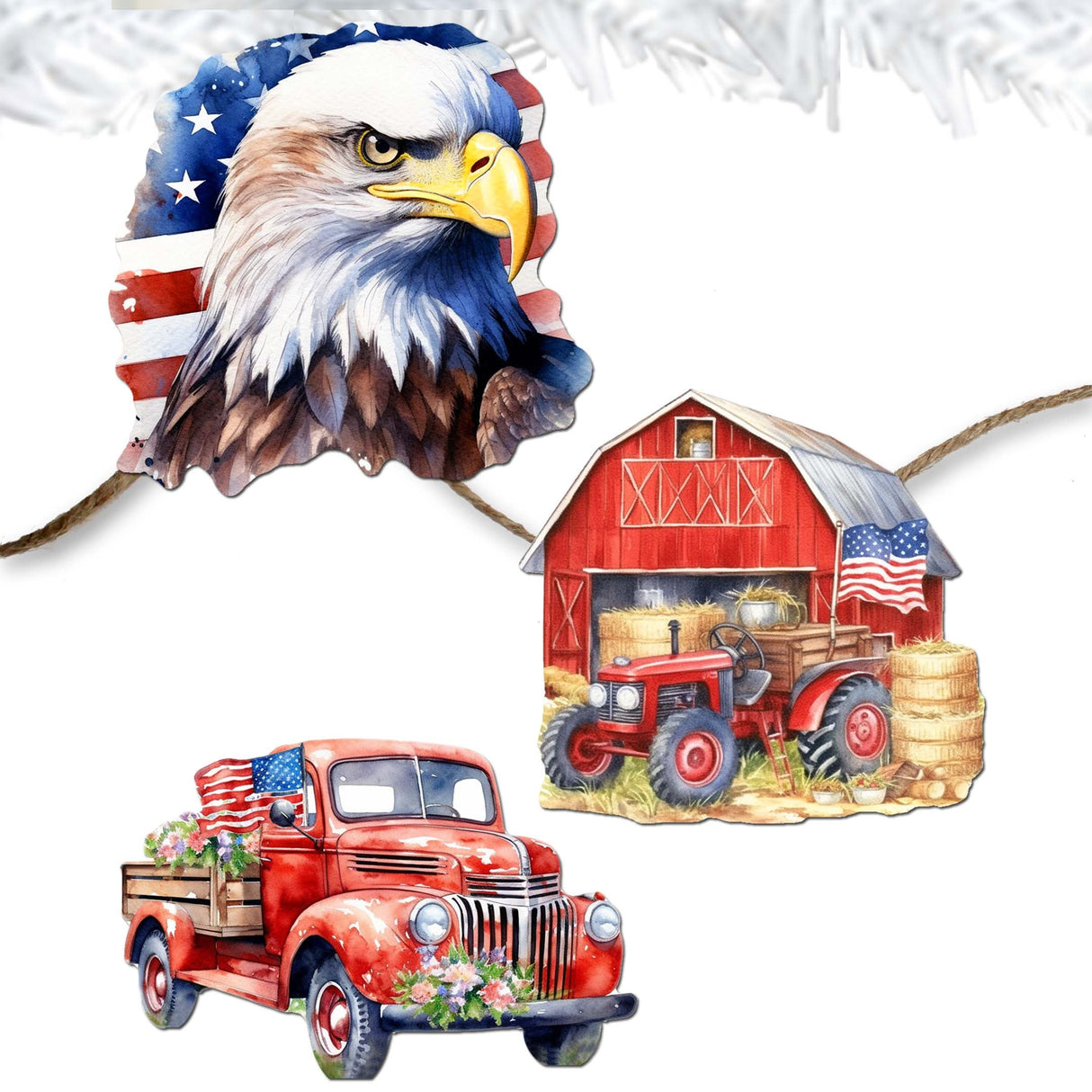 American flag Decorative Wooden Clip-on Ornaments Set of 3 by G. Debrekht - Patriotic Decor - 8091002C-S3