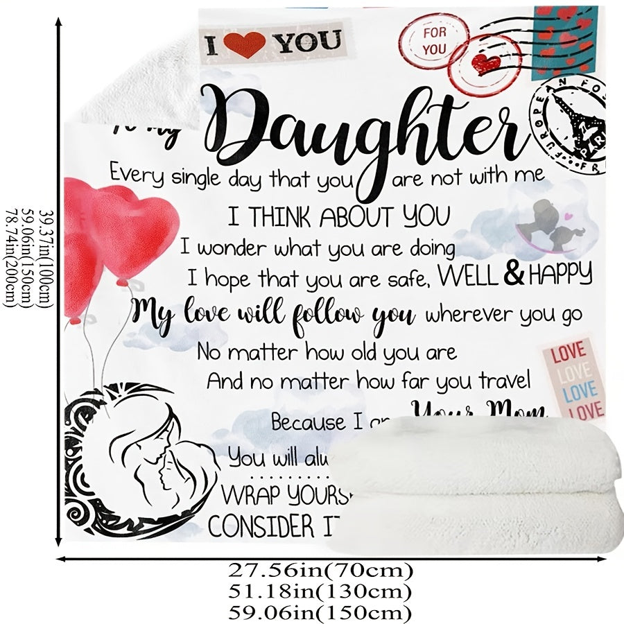 1pc Envelope Printed Flannel Blanket, To My Daughter From Mom Blanket For All Season, Warm Cozy Soft Throw Blanket Nap Blanket For Couch Bed Sofa Office Camping Travel Home Decor, Holiday Gift Blanket For Daughter