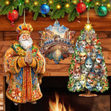 Papá Noel de todo el mundo - Papá Noel de inspiración italiana - Juego de 3 adornos de madera de G. DeBrekht - Decoración navideña de Papá Noel y muñeco de nieve - 8091307S3