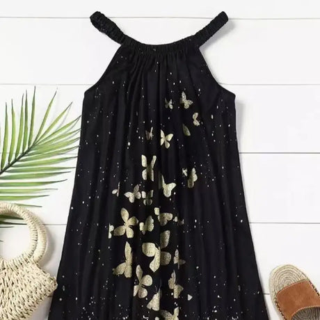 Ladies' Black Butterfly Ruffle Loop Mini Dress With Loop - Lootquake