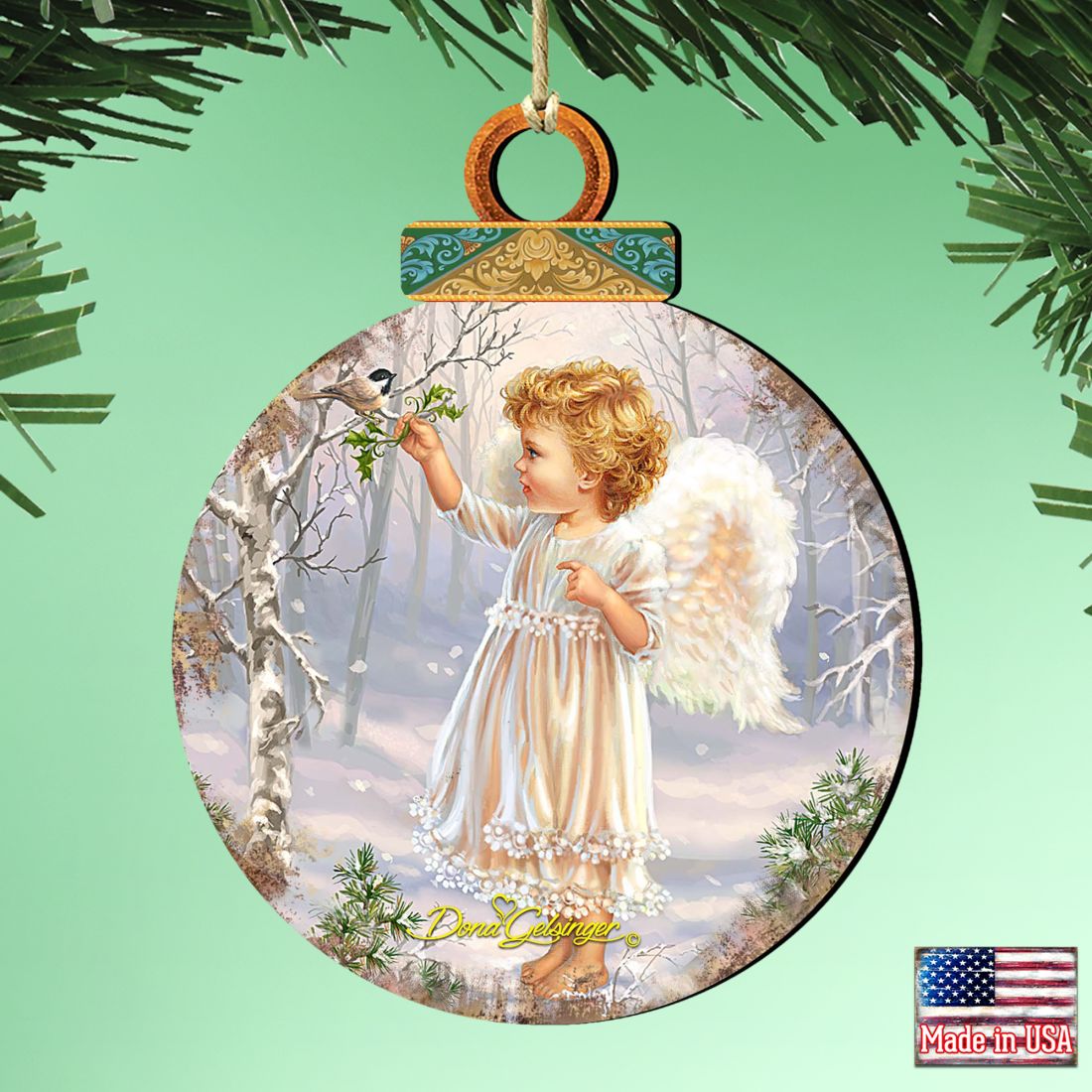 Adornos de madera de pájaro ángel del bosque de Gelsinger - Decoración navideña para la Natividad - 8021117-1427