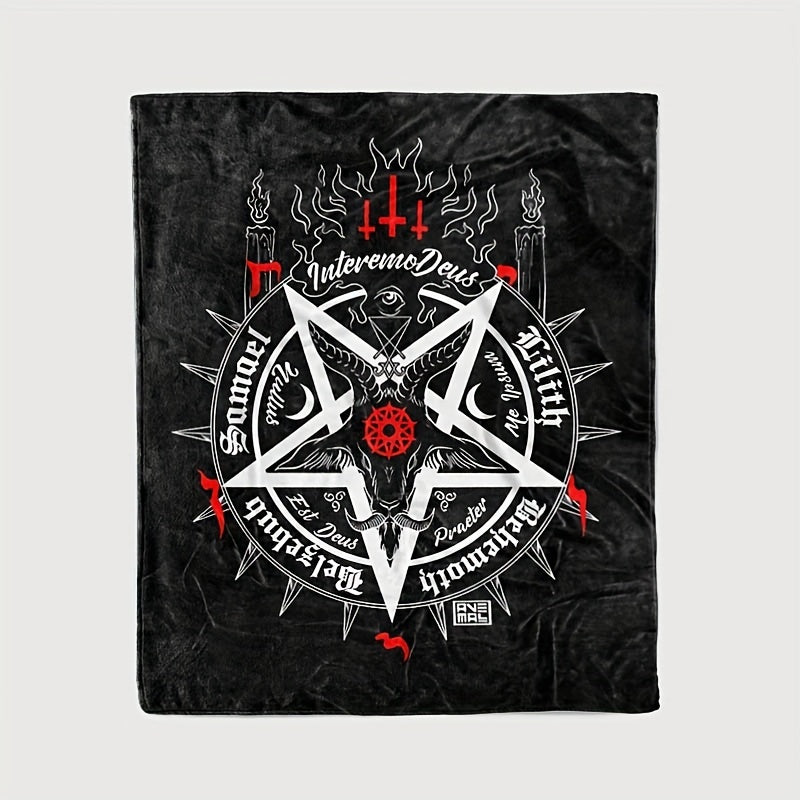 1pc, sheep Head Satan Printed Flannel Blanket, Soft Casual Warm Blanket, Multi-purpose Office Throw Blanket, Outdoor Camping Travel Blanket Multi-purpose Gift Blanket for All Season