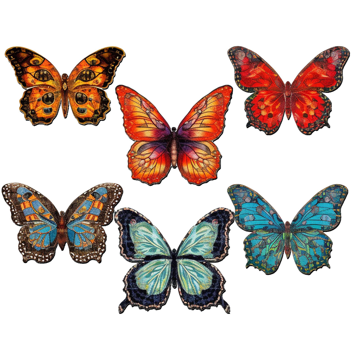 Summer Butterfly Decorative Wooden Magnets Set of 6 by G. Debrekht - Wildlife Decor - 8090012-2G-S6