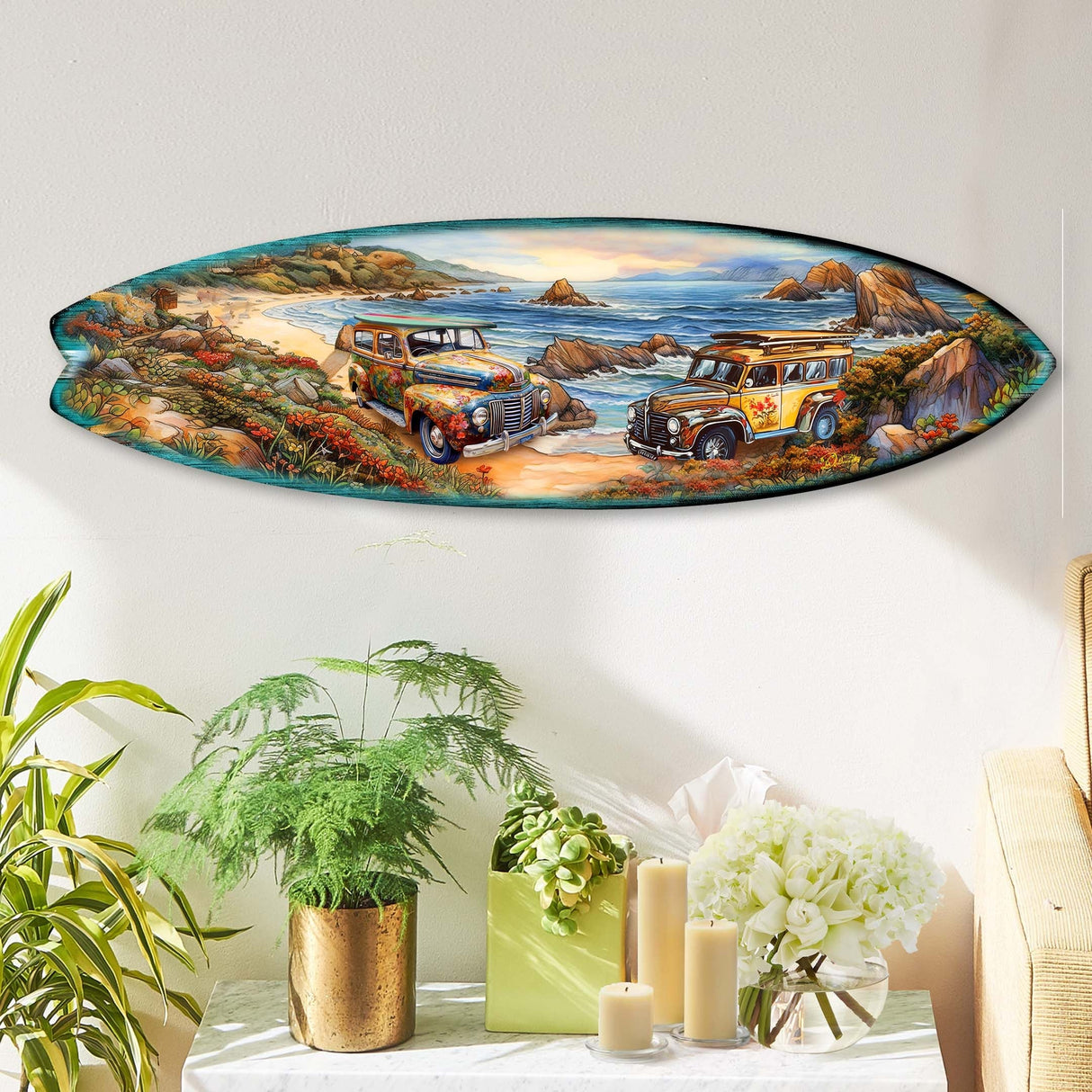 Early Morning Surf Surfboard Coastal Wall Art by G. DeBrekht - Coastal Holiday Decor - 8490126HS