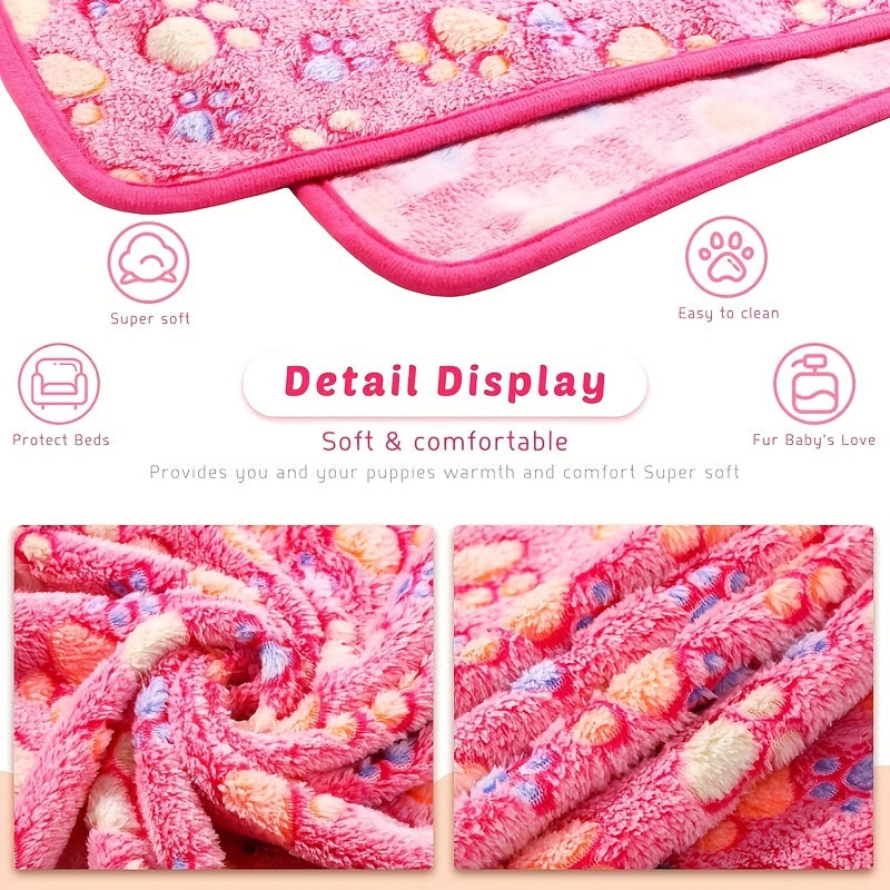 1pc Pet Blanket Dog Puppy Blanket Paw Print Coral Fleece Flannel Blanket Warm Soft Sleep Dog Blanket