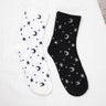 2 pares de calcetines con estampado de estrellas y lunas, cómodos y transpirables, medias de tubo medio para mujer.