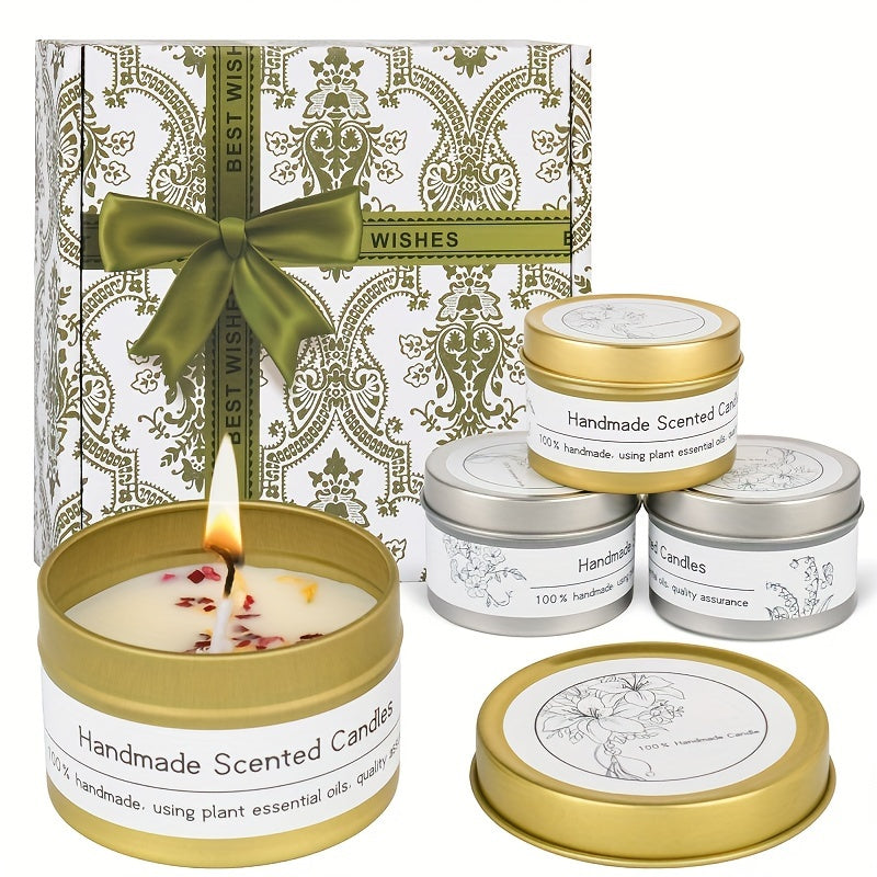 4pcs Scented Candle Gift Set - Premium Relaxation Aromatherapy with 12 Unique Scents, Perfect for Birthdays, Weddings, Thanksgiving & Christmas - Soy Wax in Metal Jar