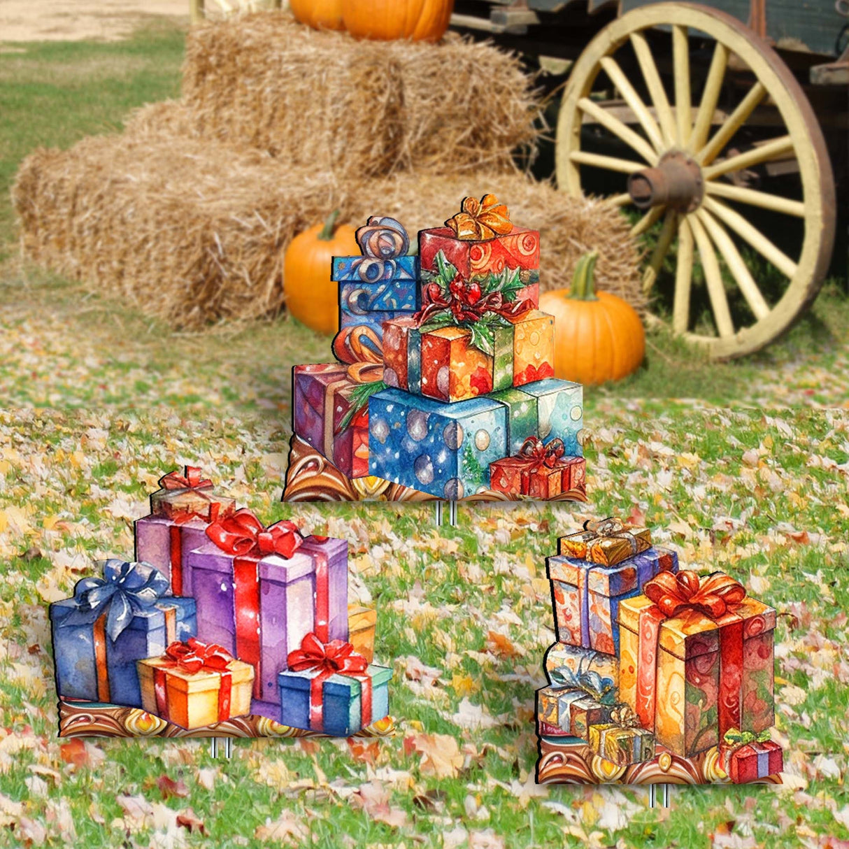 Christmas Gifts Outdoor Garden Decor Set of 3 by G. Debrekht - Christmas Tree Outdoor Decor - 8191500-1M3