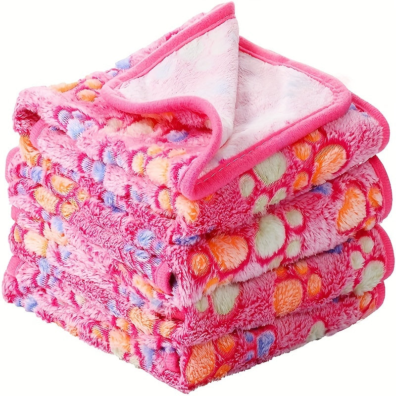 1pc Pet Blanket Dog Puppy Blanket Paw Print Coral Fleece Flannel Blanket Warm Soft Sleep Dog Blanket