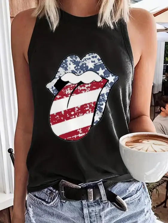 Ladies' Solid Color Lip Print Fashionable Off Shoulder Versatile Vest - Lootquake