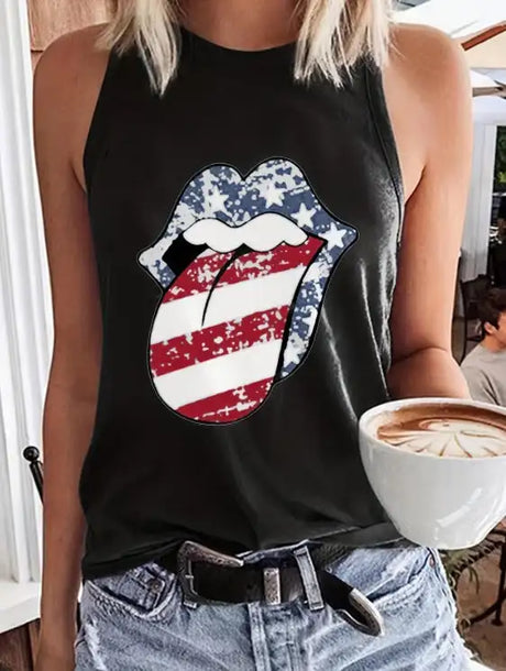 Ladies' Solid Color Lip Print Fashionable Off Shoulder Versatile Vest - Lootquake