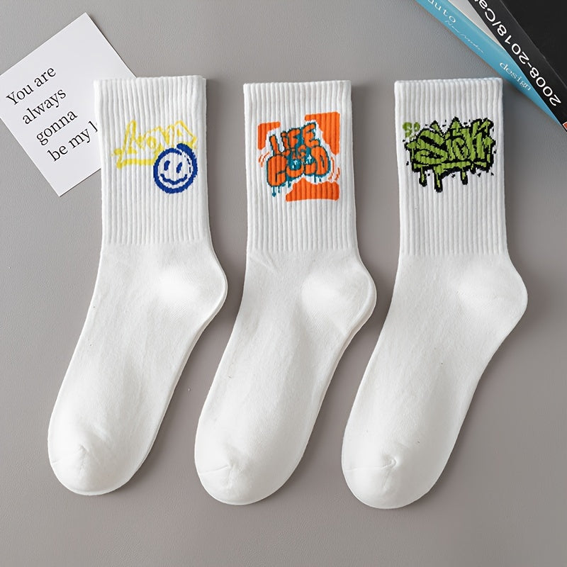3/6/8/10/12 paires de chaussettes mi-longues avec graffitis et peinture au pistolet pour une mode, un confort et une durabilité personnalisés