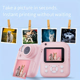 Appareil photo numérique à impression instantanée 48 MP - Mini appareil photo compact d'extérieur avec flash, Full HD 1080p, imprimante photo de dessins animés et papier d'impression pour Halloween, Noël et Thanksgiving