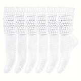 6 Pairs Solid Knitted Socks, Simple & Comfy Slouchy Socks, Women's Stockings & Hosiery
