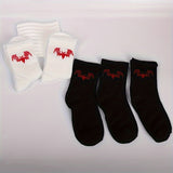 5 Pairs Bat Print Socks, Gothic & Comfy Mid Tube Socks, Women's Stockings & Hosiery