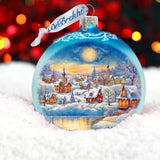 Magic Winter Village Ball Glass Ornament by G. Debrekht - Christmas Santa Snowman Decor - 73377