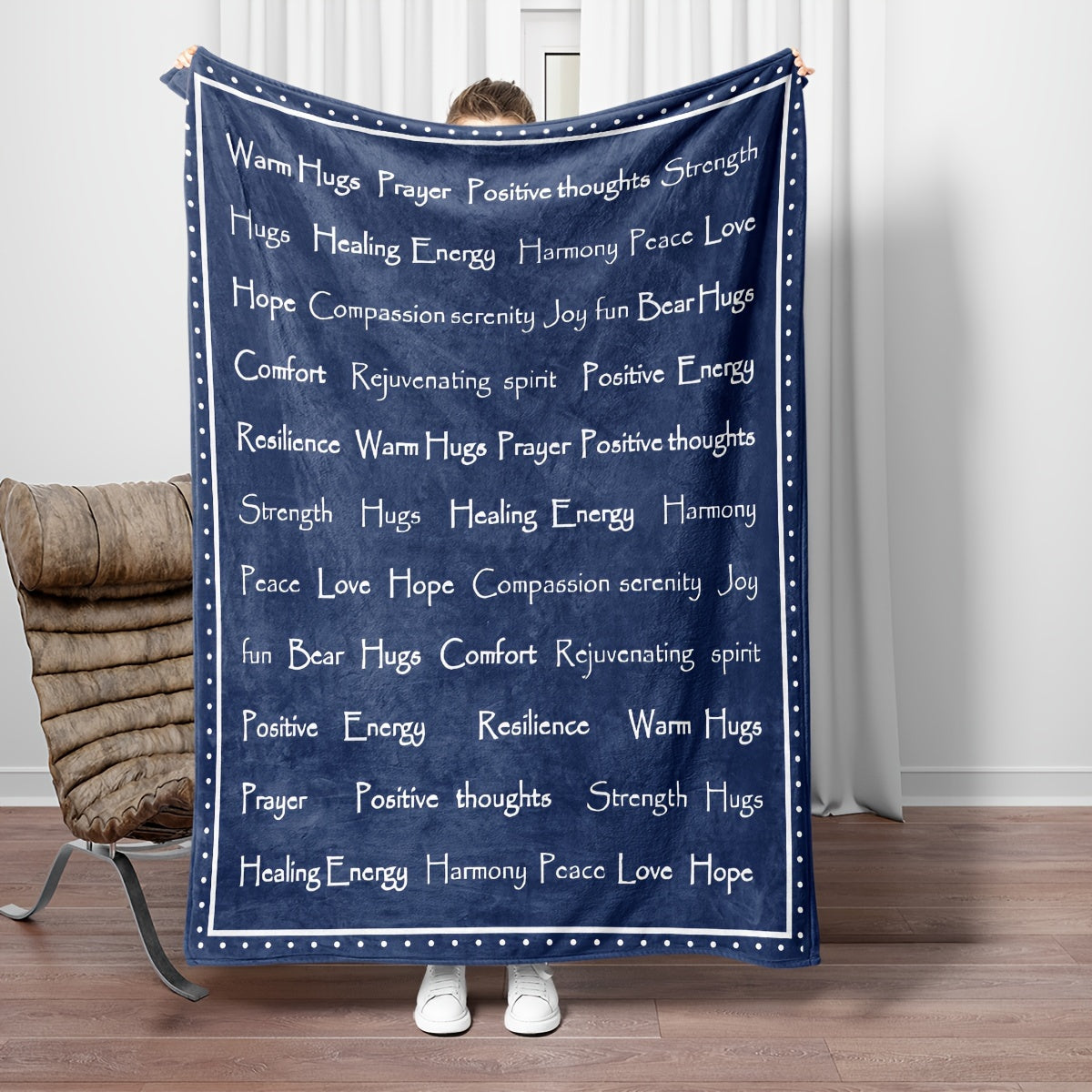 Cozy Blue Encouragement Hug Blanket - Soft Flannel, Inspirational Print For Rehab & Comfort, Perfect For Naps, Camping, And Gifting To Friends & Family
