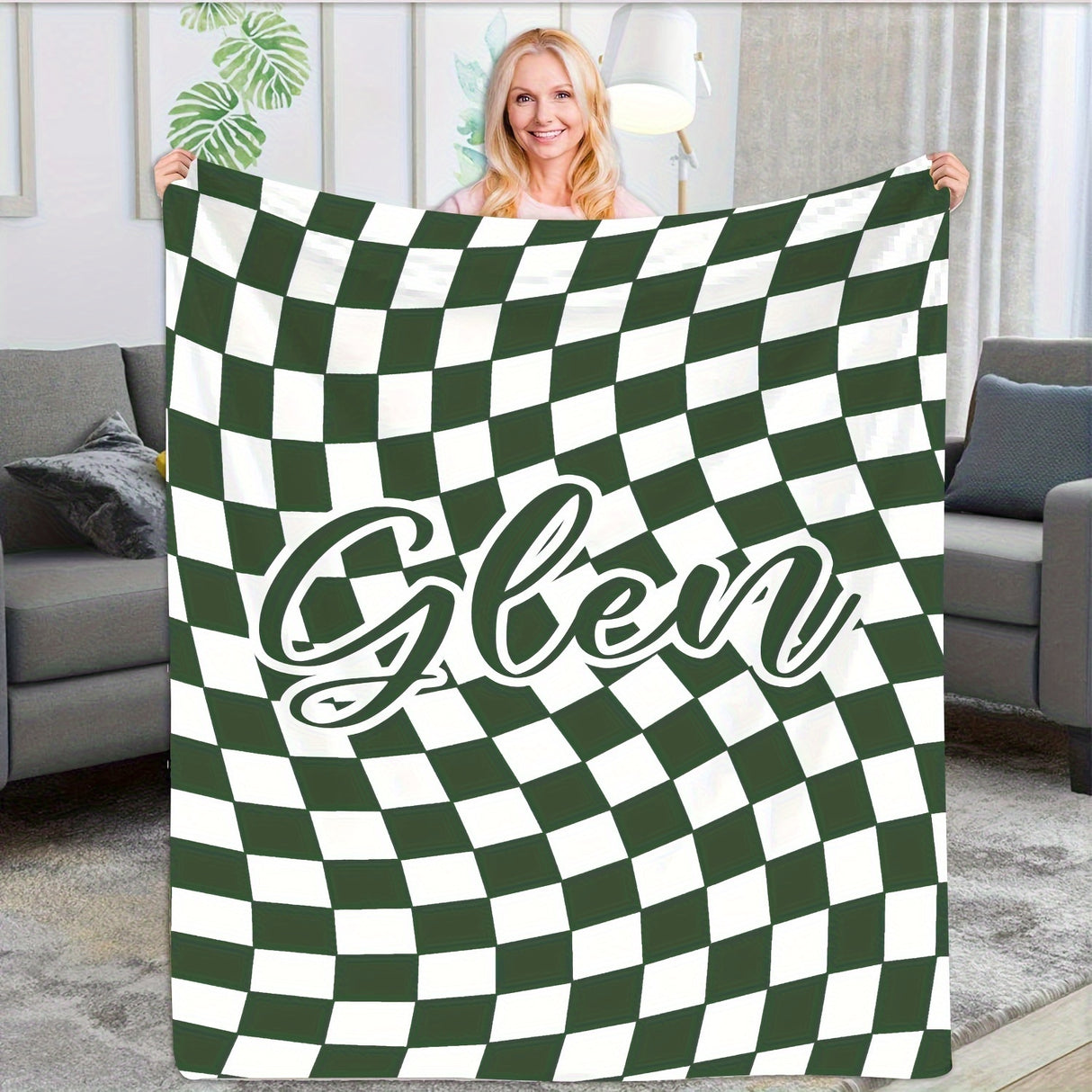 1pc Custom Blanket Vintage Striped Name Custom Blanket Soft Flannel Sofa Blanket TV Blanket Personalized Custom Blanket Exclusive Gift Blanket