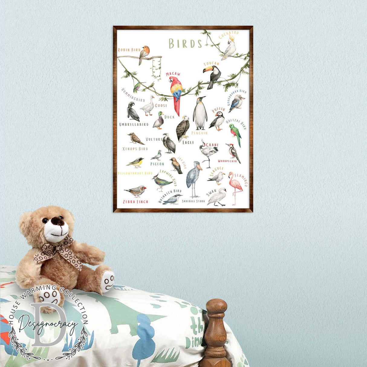 Nature Birds Wooden Wall Decor - Kids room decor - First day of school gift - ABC 123 Kids - Homeschool I Educational Poster - Art for kids - Alphabet - Classroom Decor - 310214