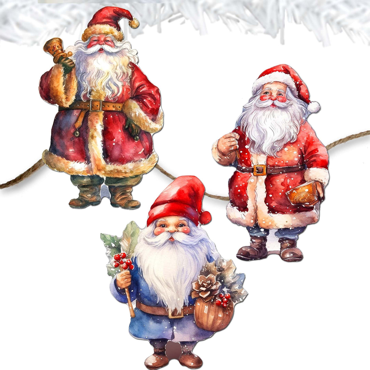 Santa Decorative Wooden Clip-on Ornaments Set of 3 by G. Debrekht - Christmas Decor - 8091009C-S3