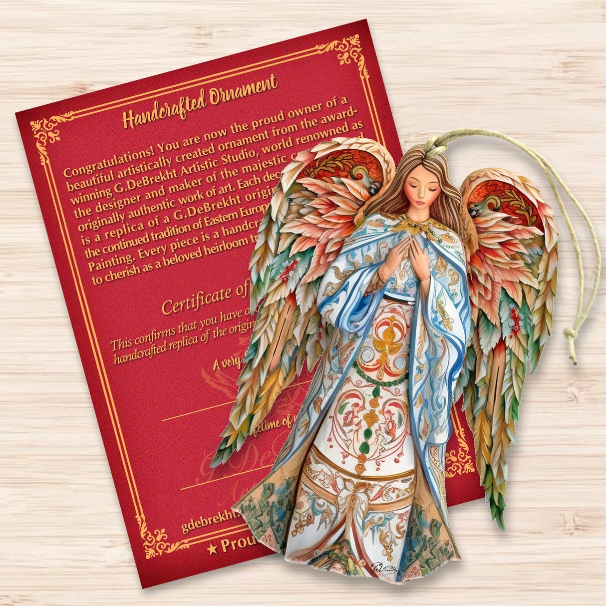 Elegant Angel of Hope Wooden Ornaments by G. DeBrekht Nativity Holiday Decor - 8611073