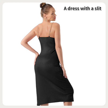 Women's Pure Color Halter Sleeveless Split Dress - Lootquake