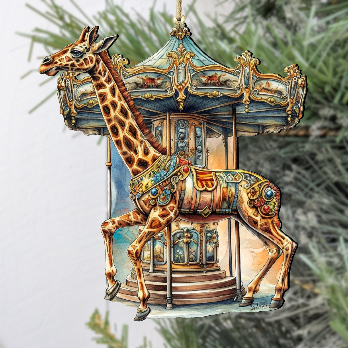 Carousel Giraffe Wooden Ornaments by G. Debrekht Christmas Decor - 8611028