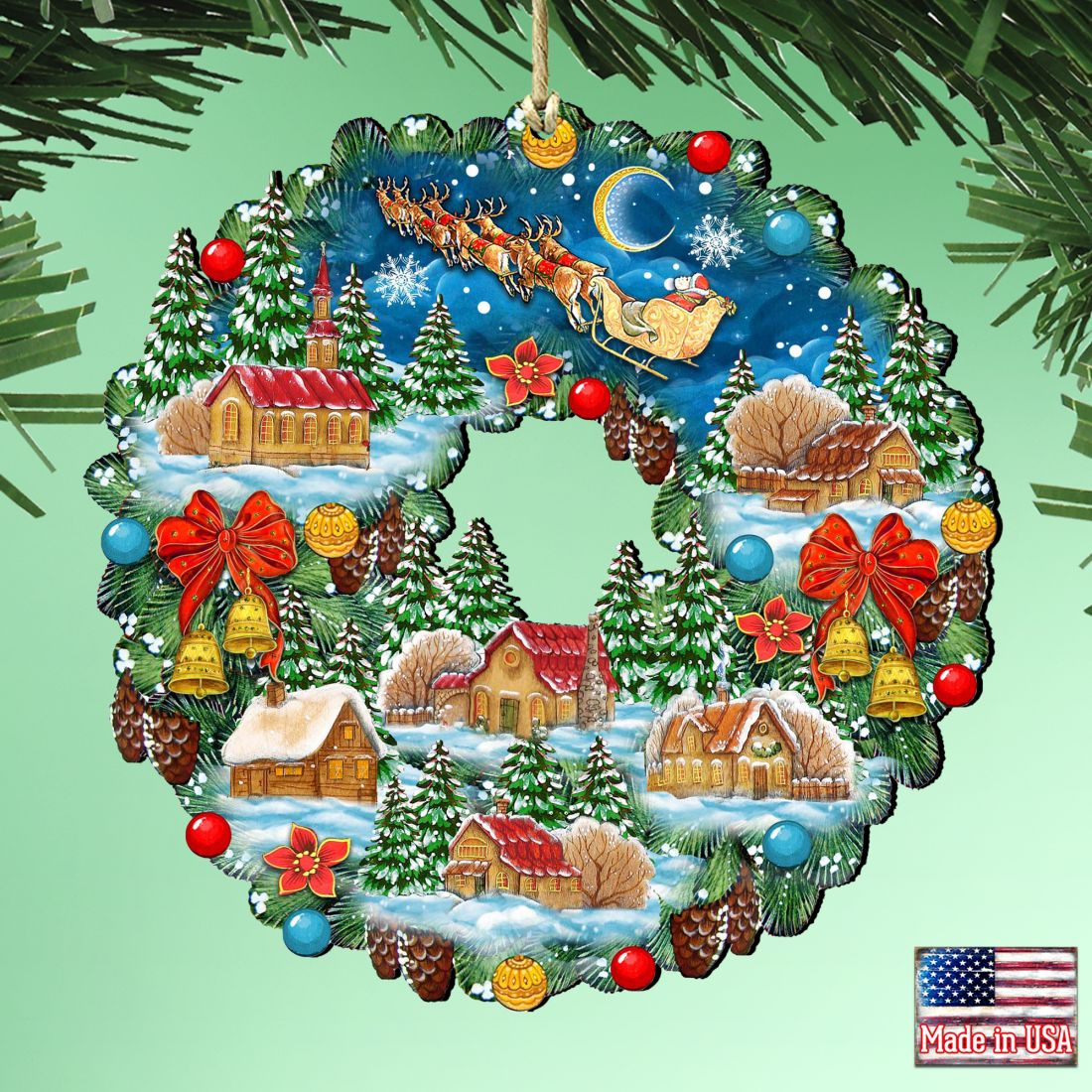 Adornos de madera con forma de corona de G. DeBrekht - Decoración navideña de Papá Noel y muñeco de nieve - 8185315