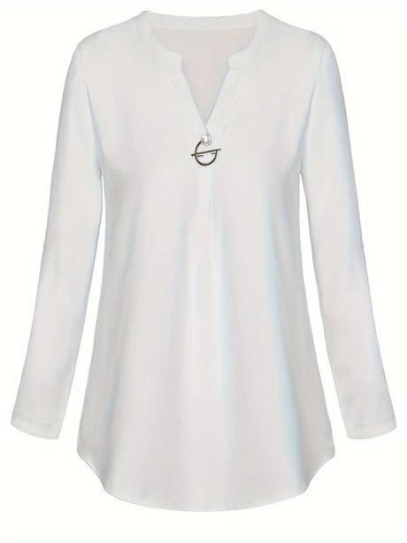 Women's Long Sleeved Simple And Versatile Casual Pearl Button Shirt - Lootquake