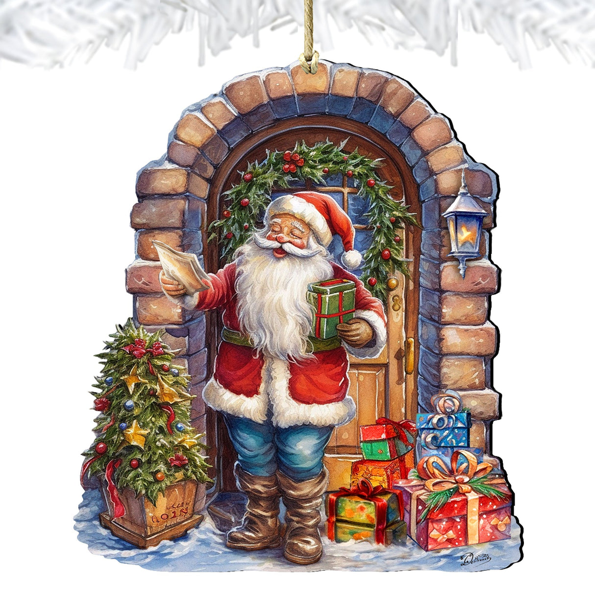 Adornos navideños de madera con la visita sorpresa de Papá Noel, de G. Debrekht - Decoración navideña con muñeco de nieve de Papá Noel - 8611045