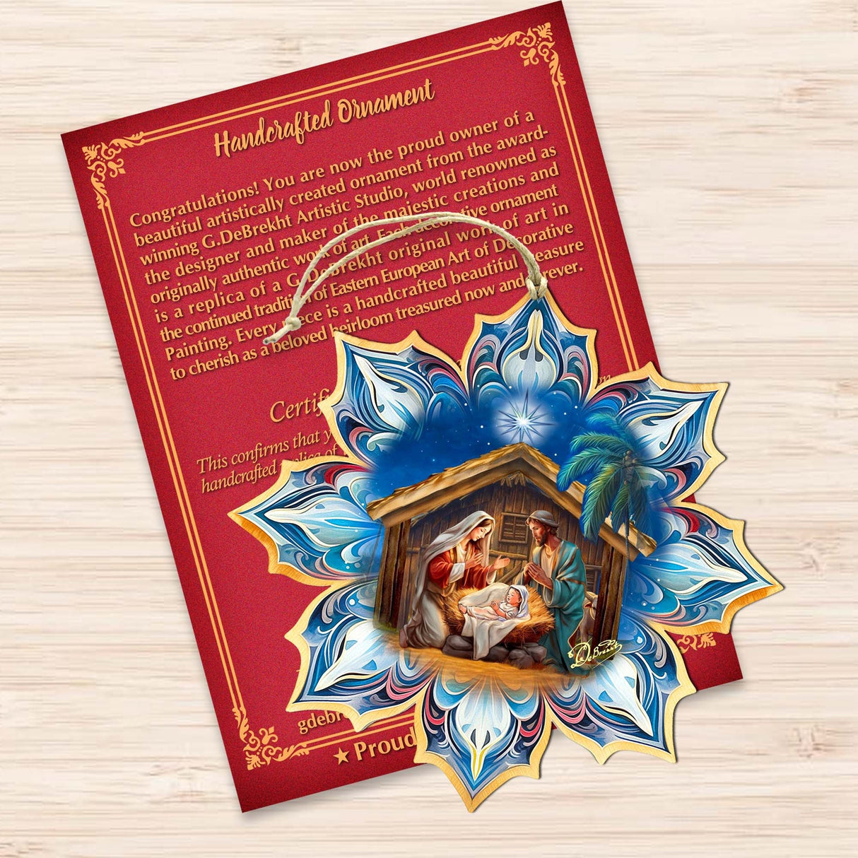 Adornos de madera con forma de copo de nieve de la Sagrada Familia de G. Debrekht - Decoración navideña - 8688439