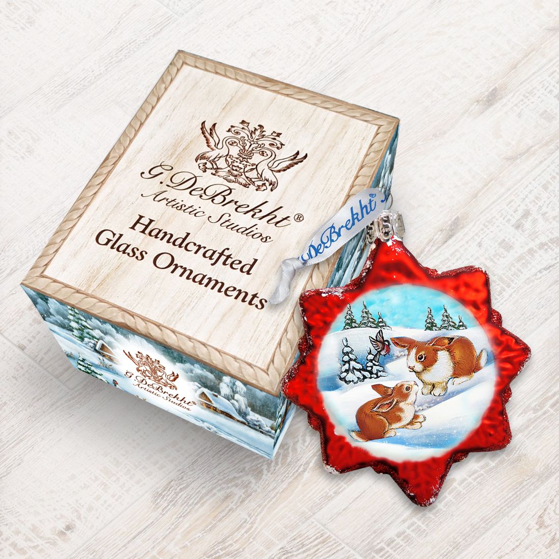 Adorno de vidrio de mercurio con forma de conejo de Papá Noel de G. DeBrekht - Decoración navideña con animales salvajes - 771019