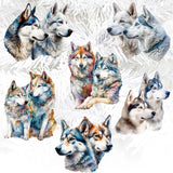 Adornos decorativos de madera con clip "The Graceful Huskies", juego de 6, de G. Debrekht - Decoración de vida silvestre - 8090115C-S6