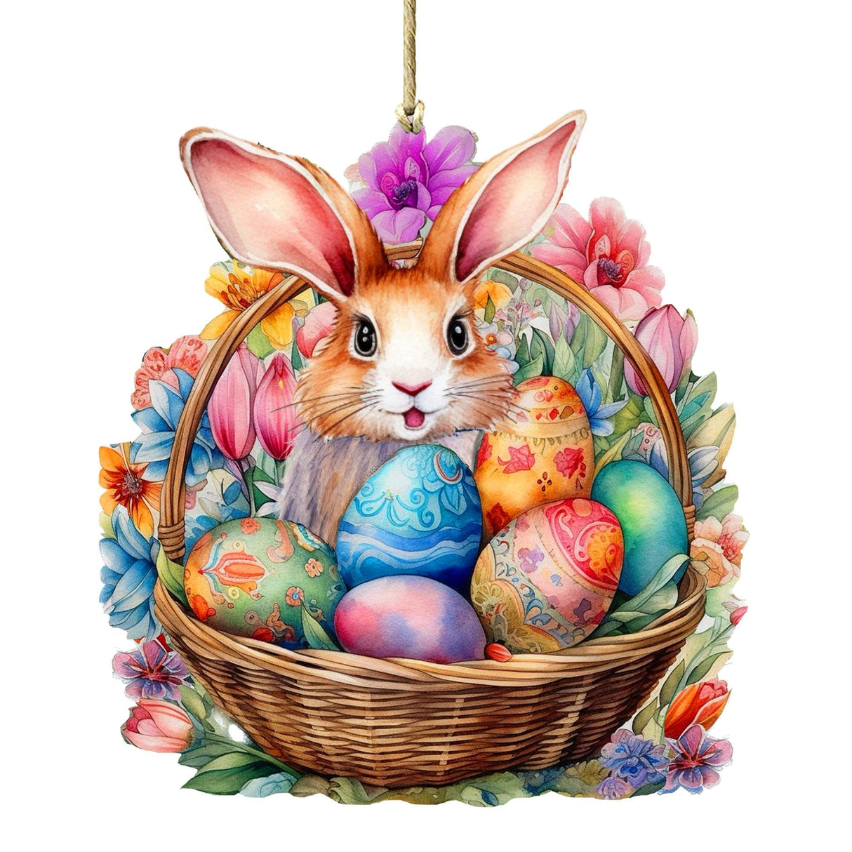 Bunny in a Basket Wooden Ornaments by G. DeBrekht Easter Spring Decor - 8652764