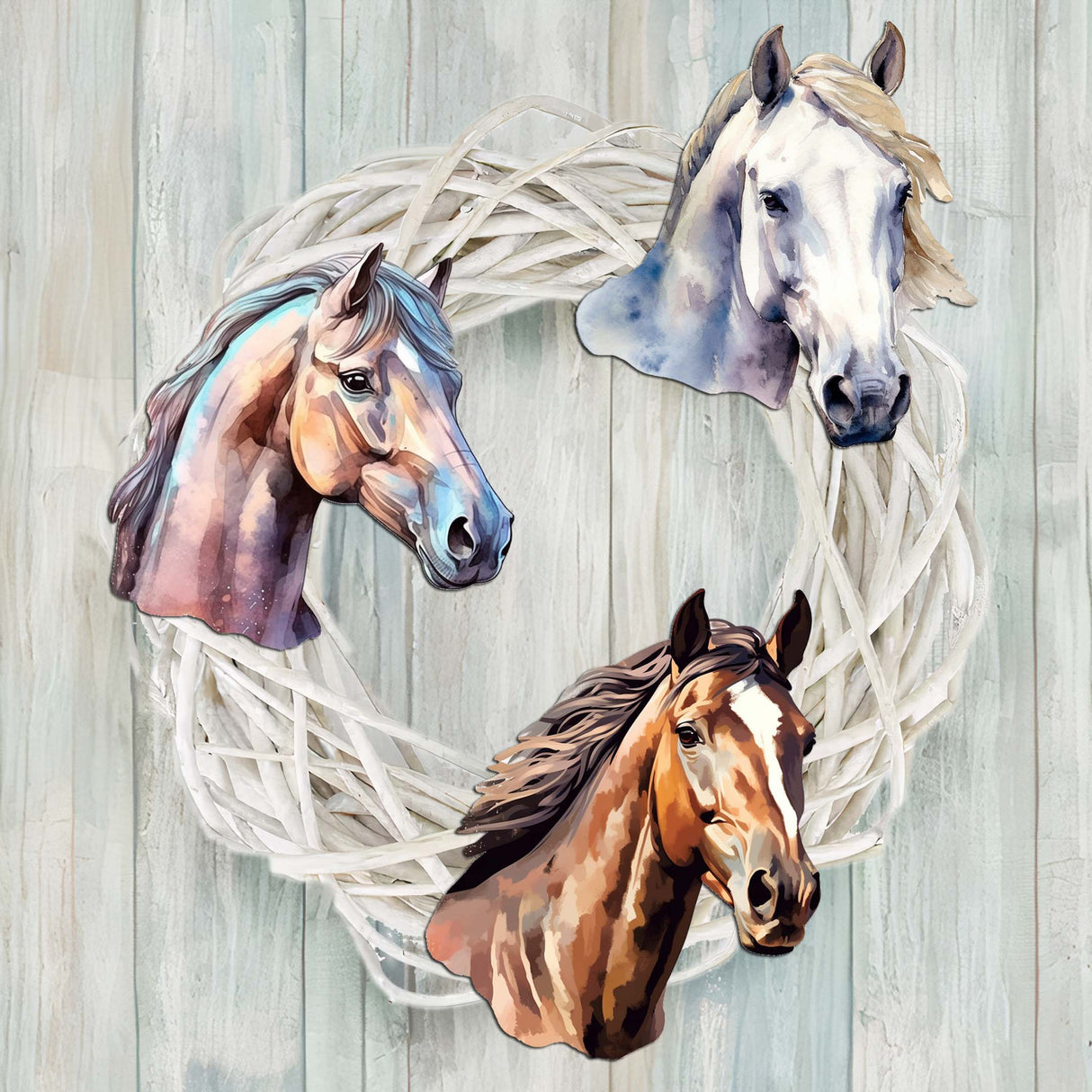 Juego de 3 adornos decorativos de madera con forma de caballo, de G. Debrekht - Decoración navideña - 8091039C-S3